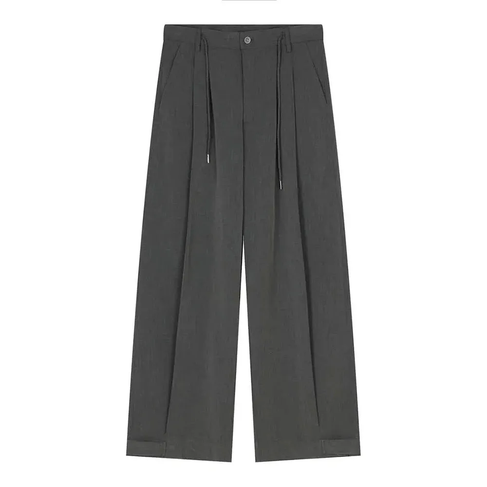 Wiaofellas  -  Japanese Casual Wide-Leg Trousers For Men Autumn New Fashion Buttons Loose Casual Comfortable Solid Straight Long Trousers
