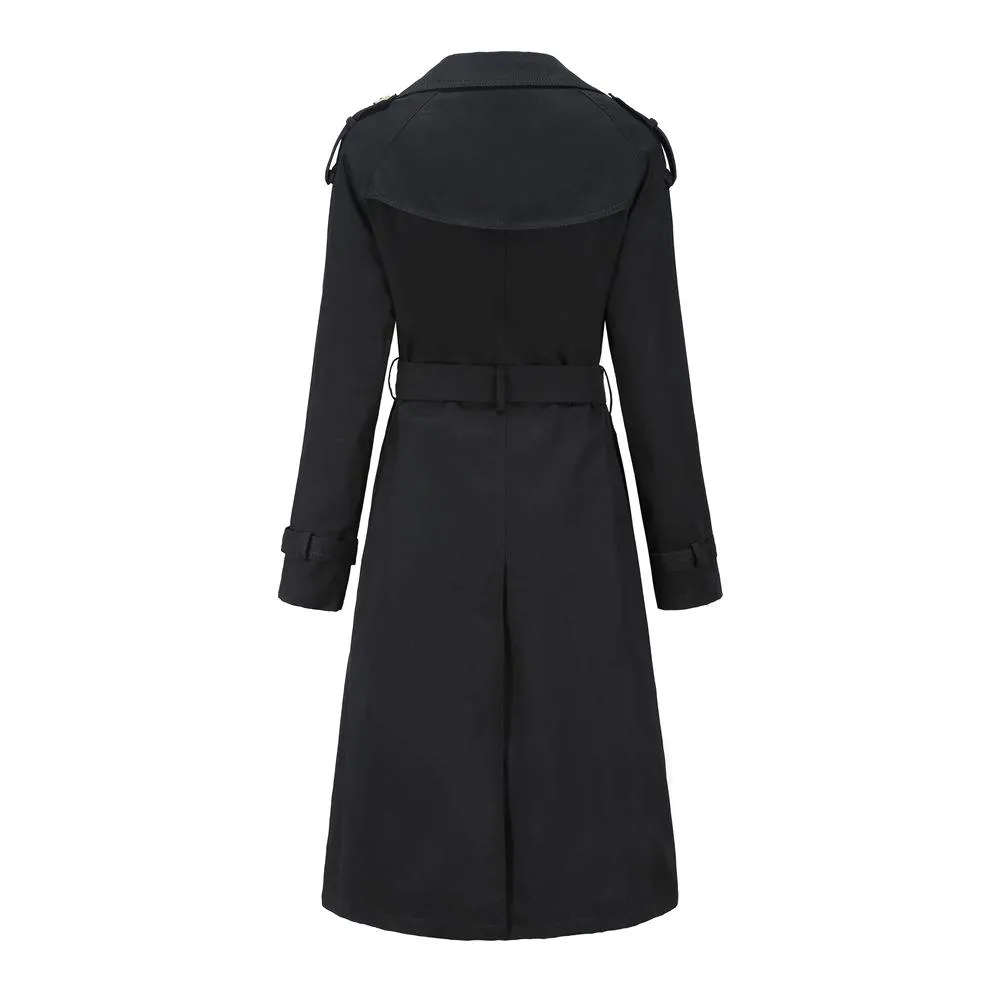 Women double breasted waist belt long sleeve trench coat