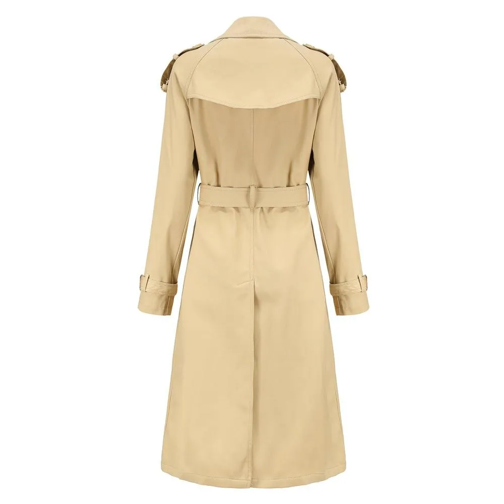 Women double breasted waist belt long sleeve trench coat