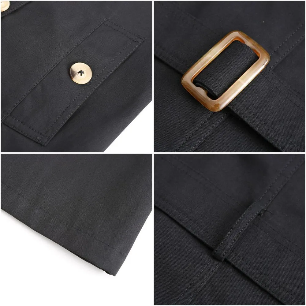 Women double breasted waist belt long sleeve trench coat