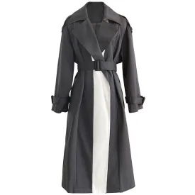women's Mizalle Collar Garnished Black-Stone Trench Coat